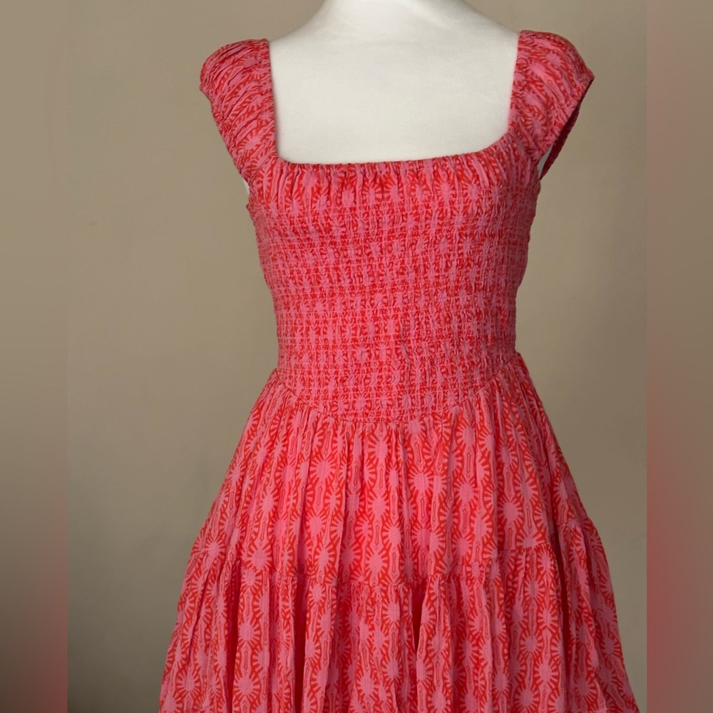 Free People Sweet Annie Orange Pink Smocked Mini Dress Size XS - Picture 6 of 11